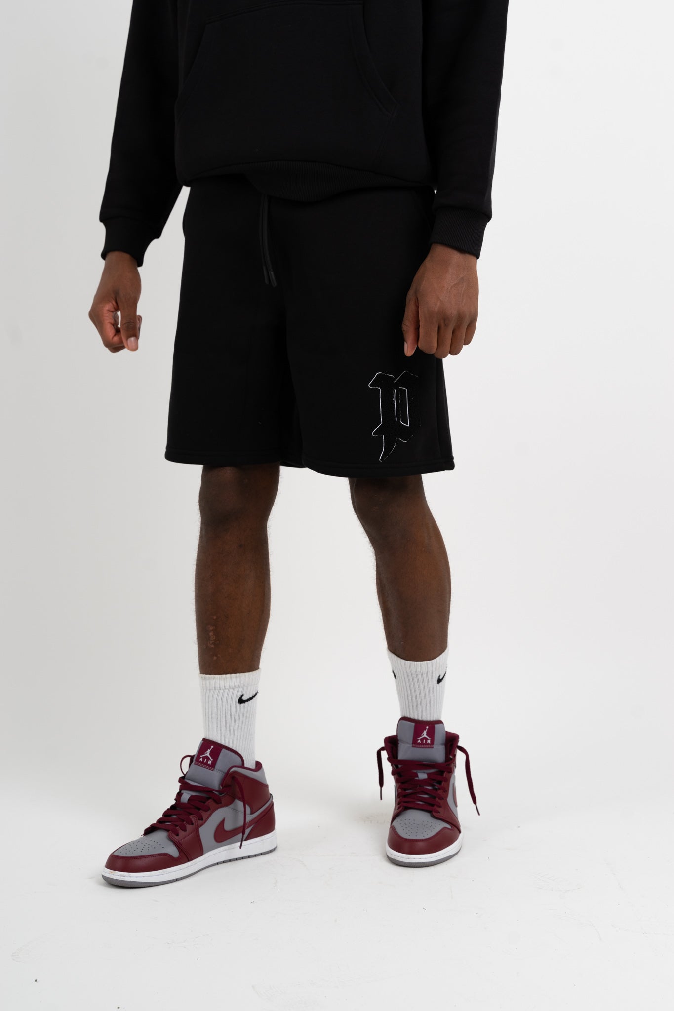 Chenille Patch Shorts - Black