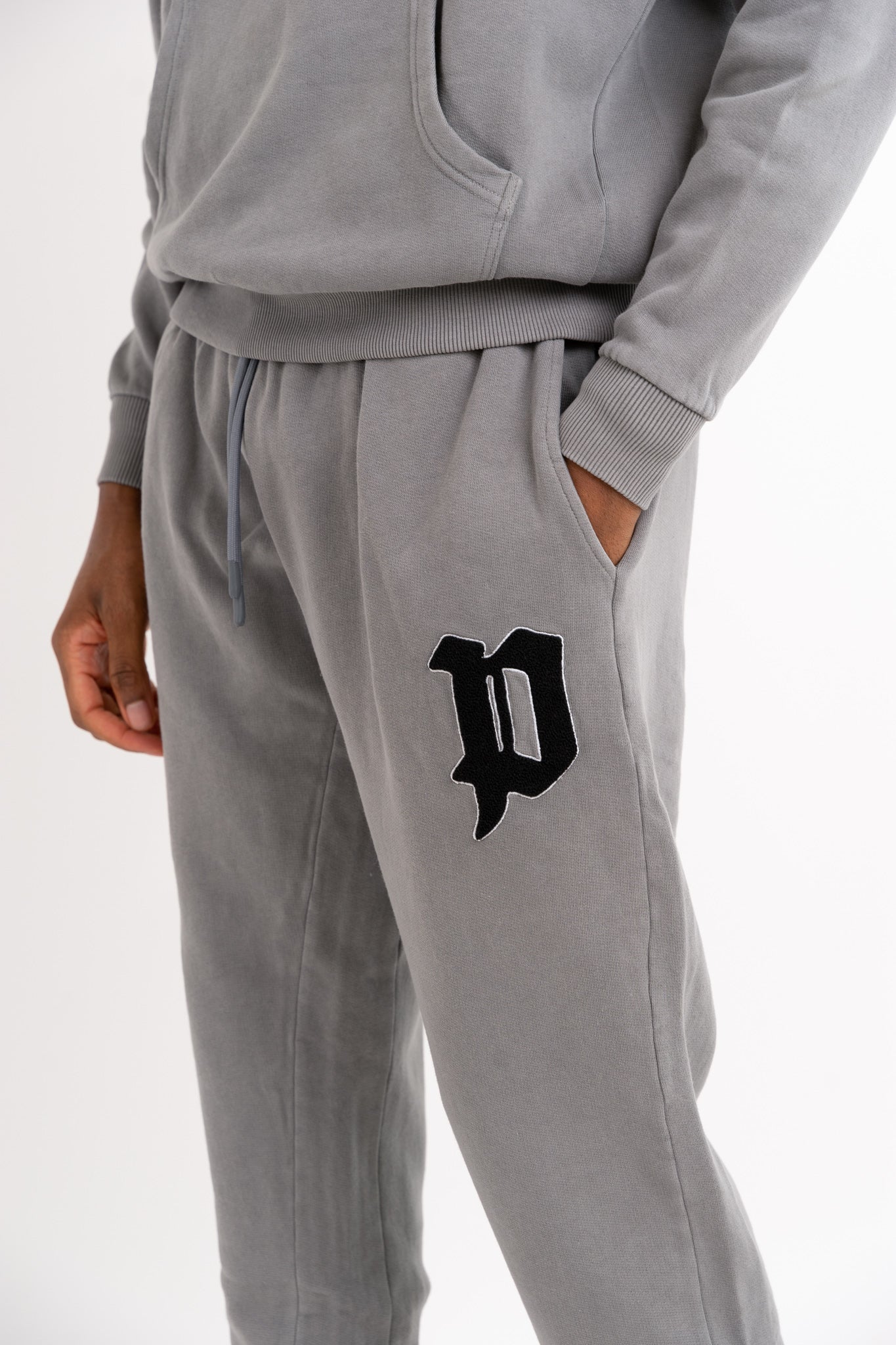 Chenille Patch Oversized Bottoms - Washed Grey