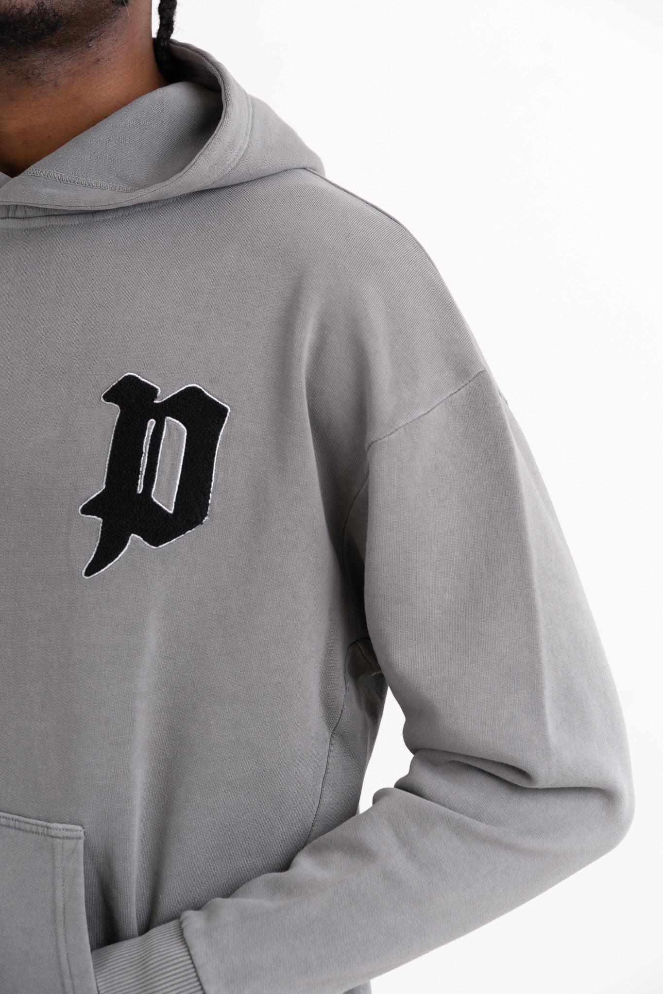 Chenille Patch Oversized Hoodie - Washed Grey