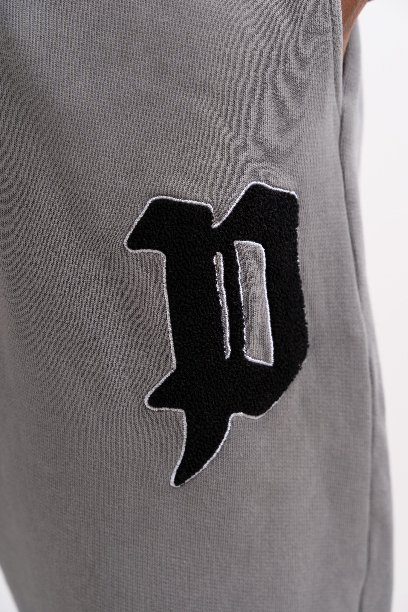 Chenille Patch Oversized Bottoms - Washed Grey