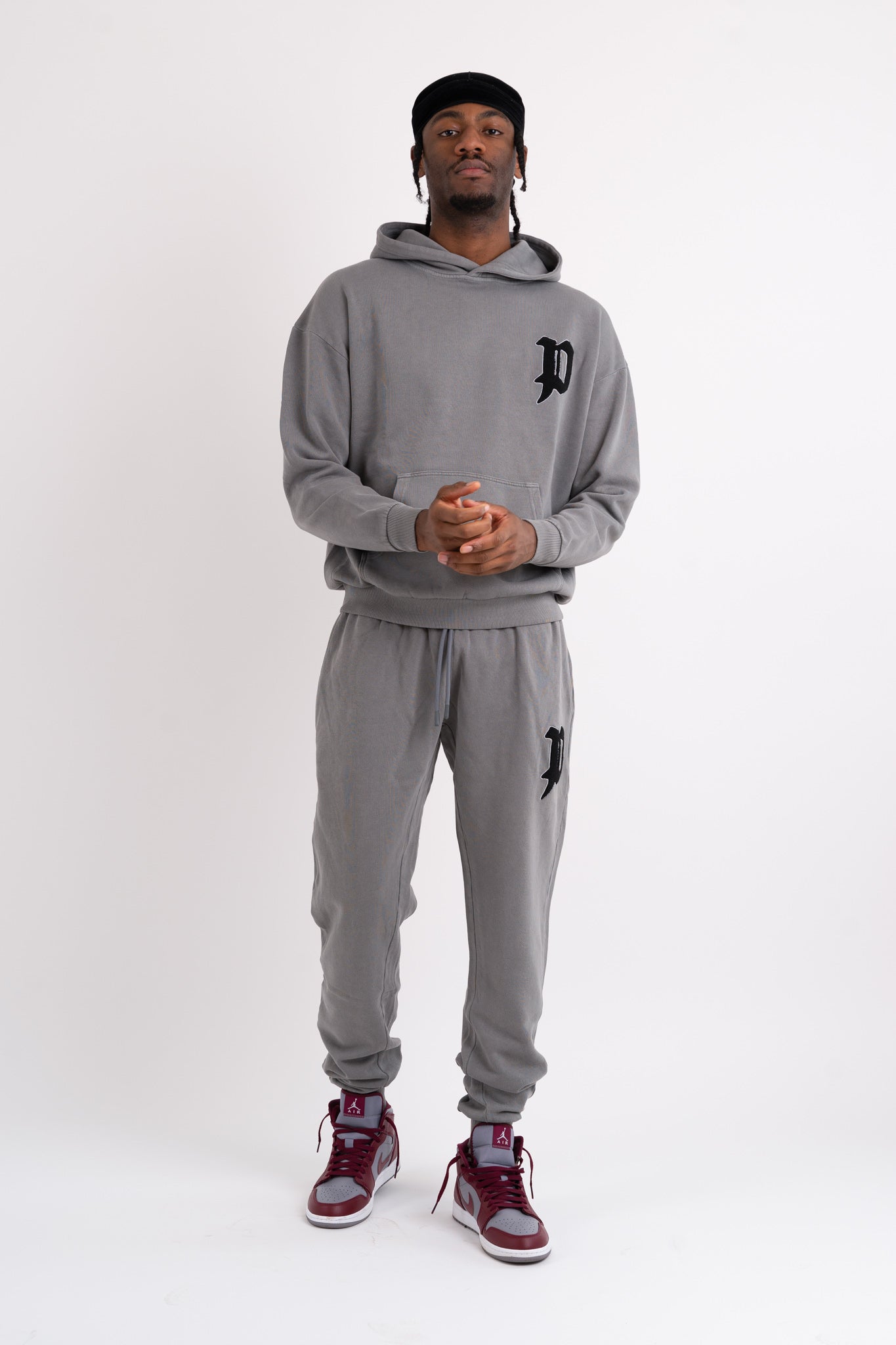 Chenille Patch Oversized Bottoms - Washed Grey