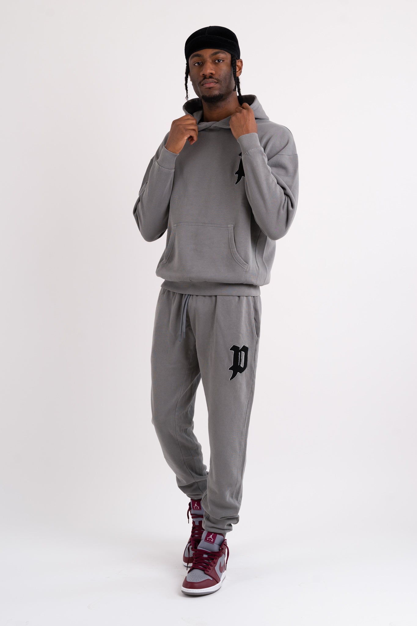 Chenille Patch Oversized Hoodie - Washed Grey