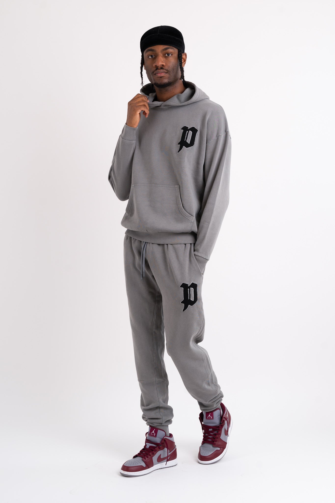 Chenille Patch Oversized Bottoms - Washed Grey