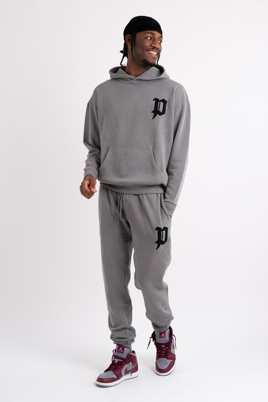 Chenille Patch Oversized Hoodie - Washed Grey